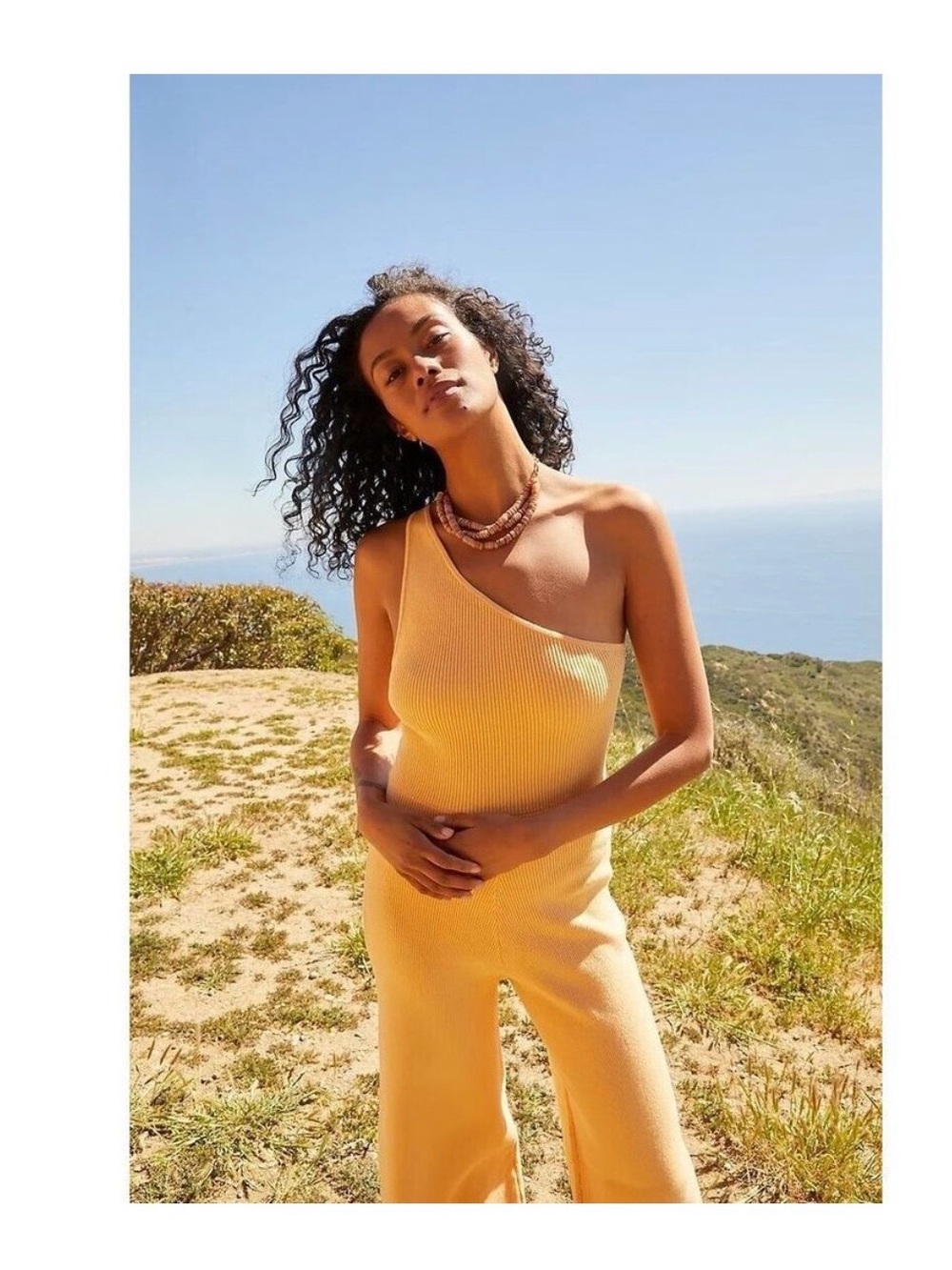 Free People One-Shoulder Ribbed Jumpsuit in orange